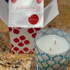Gold Canyon Two-Wick Candle in Teal and White Patterned Glass